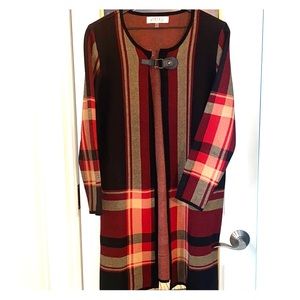 Ladies long red/black/beige cardigan size L.